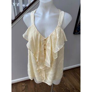 Shoshanna Butter Yellow Cotton Silk Ruffled Embroidered Tank Top Size 6